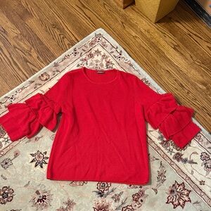 Elegant Red Ruffle Sleeve Sweater